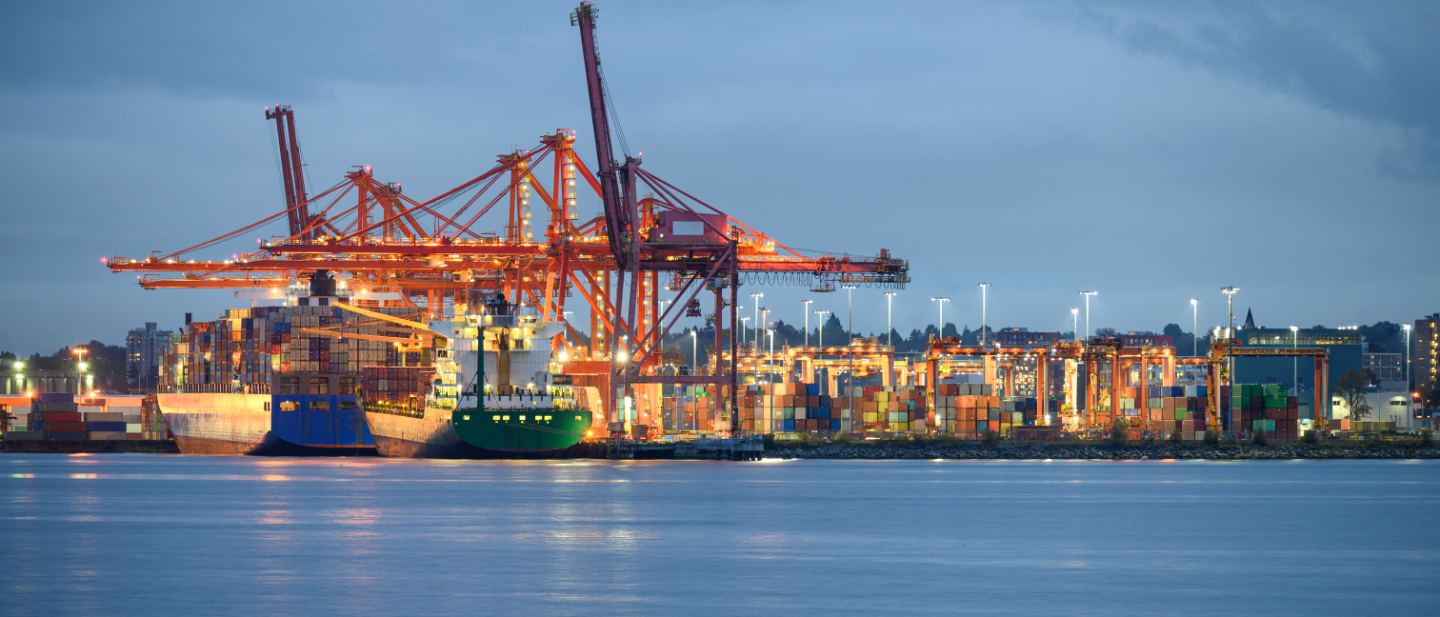 Container vessel on an international trade route between Asia and North America